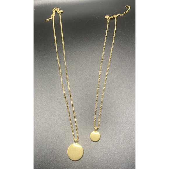 Signed J. Crew Necklaces Round Medallion Two Pendant Chain Gold Tone 14" and 18" - Picture 4 of 8
